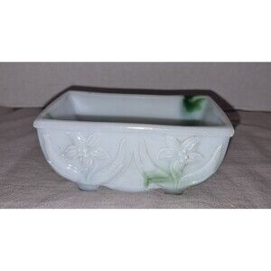 Vintage Akro Agate Green White Slag Glass Planter Bowl